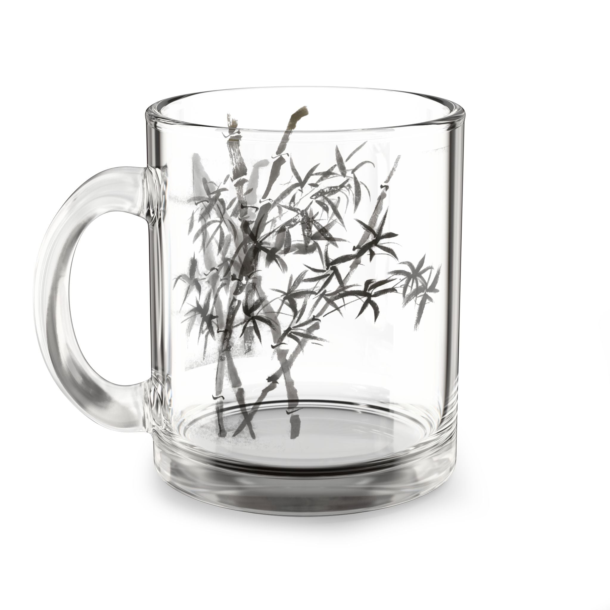 10oz Glass Mug with Bamboo Silhouette  Japanese Zen Tea Cup  Pelgrim  Designs