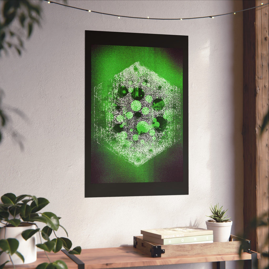 Green Hexagon Abstract Poster — Neon Geometric Art Matte Vertical Print