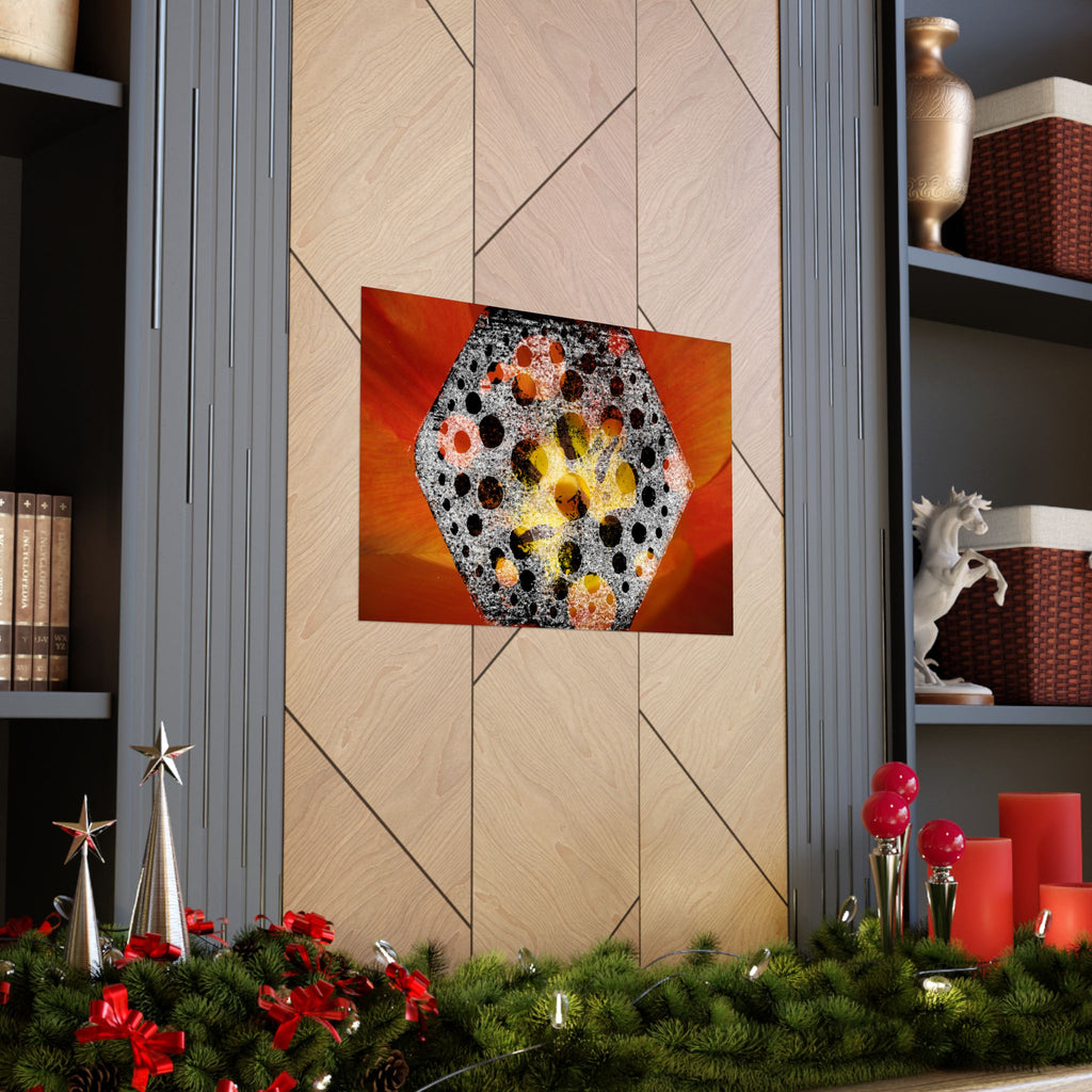 Abstract Hexagon Floral Matte Poster — Bold Orange Modern Wall Art