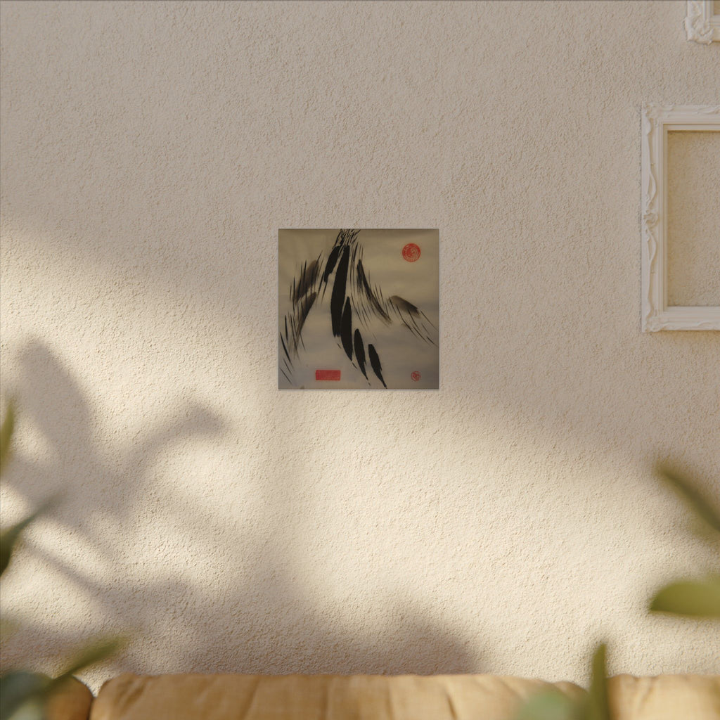 Abstracte wanddecoratie op canvas met inktpenseel — minimalistische Aziatische kalligrafiestijl 