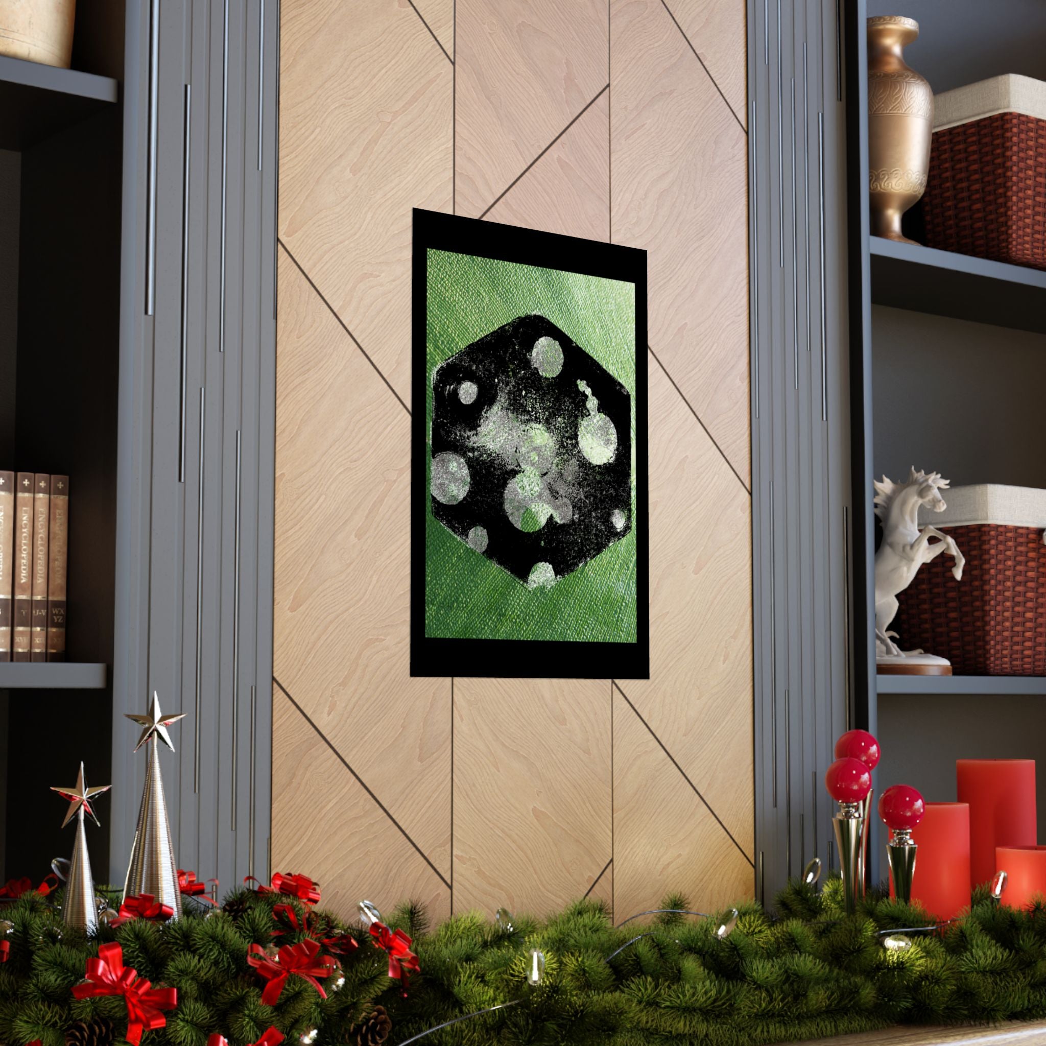 Abstract Green Dice Art Poster — Matte Vertical Wall Print
