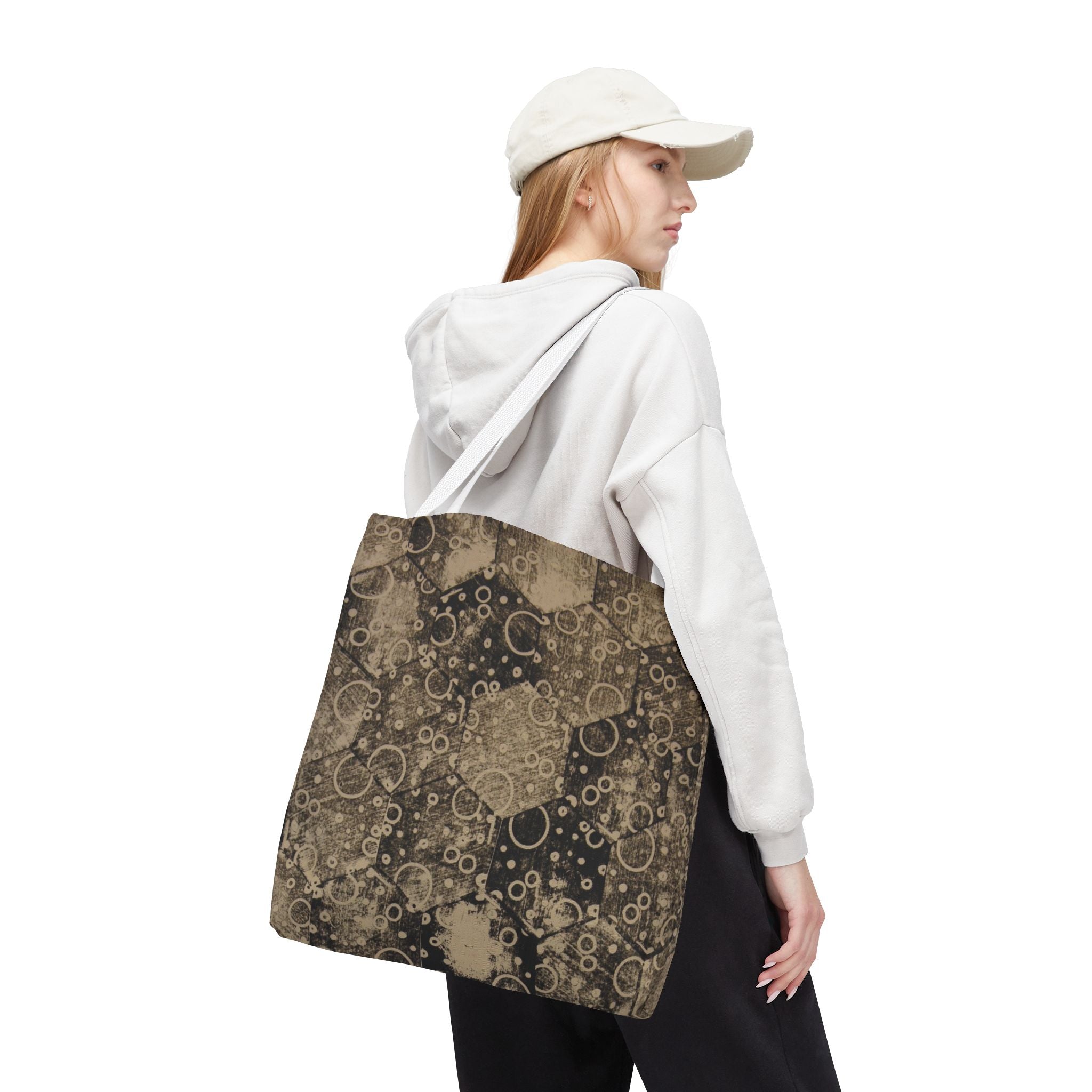 Vintage Hexagon Pattern Tote Bag – Sepia Geometric All-Over Print