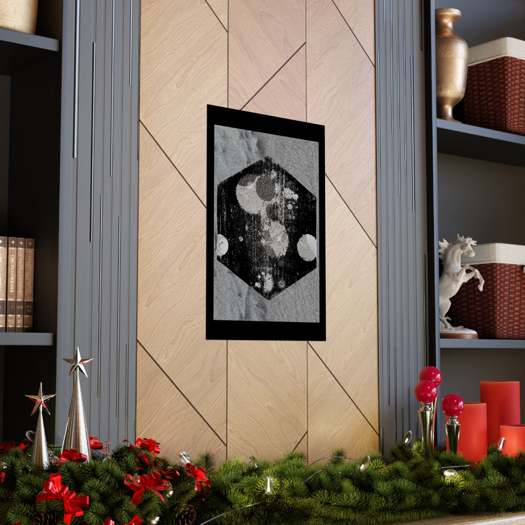Abstracte zeshoekige maanposter op matte afwerking — Monochroom hemels wanddecoratie 