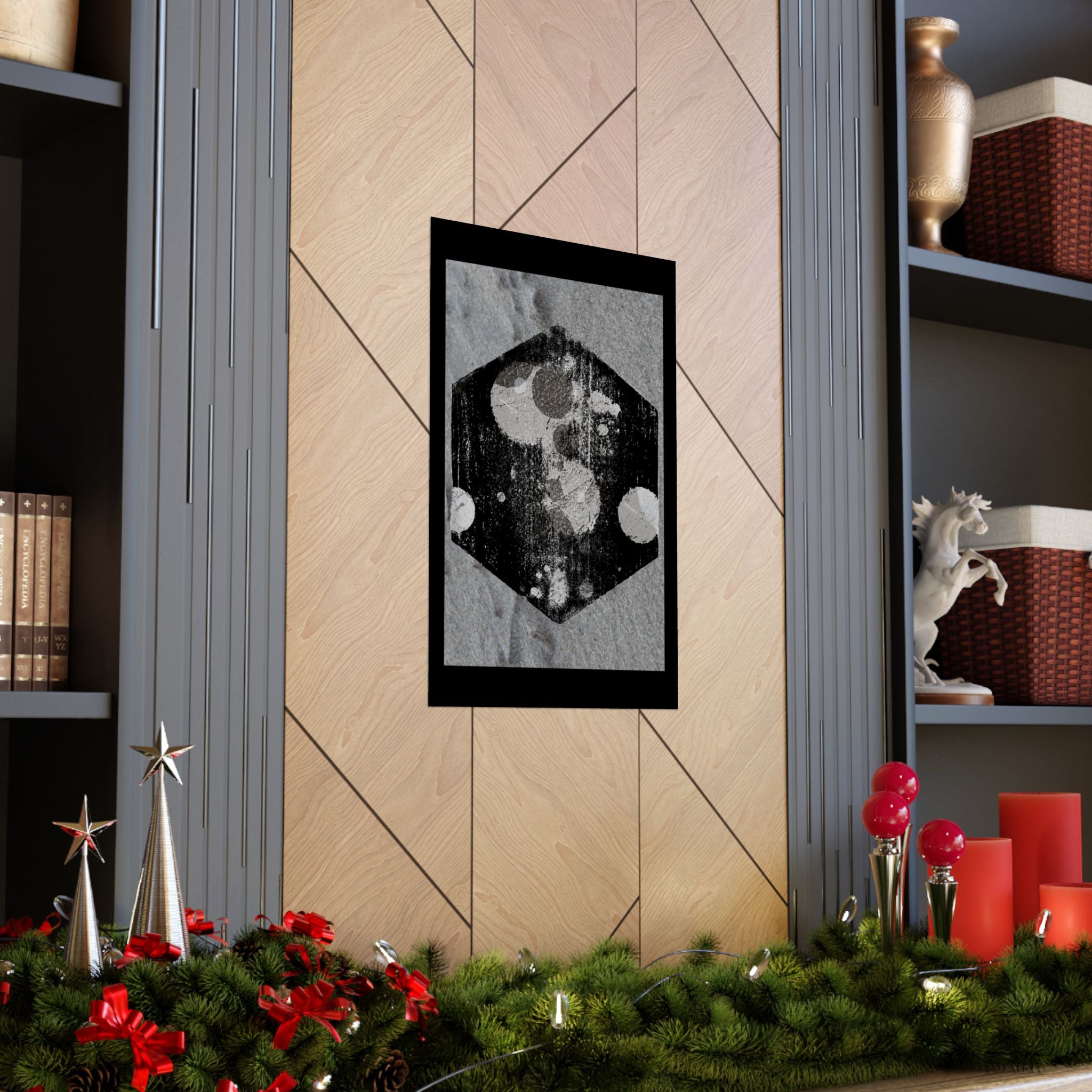 Abstracte zeshoekige maanposter op matte afwerking — Monochroom hemels wanddecoratie 