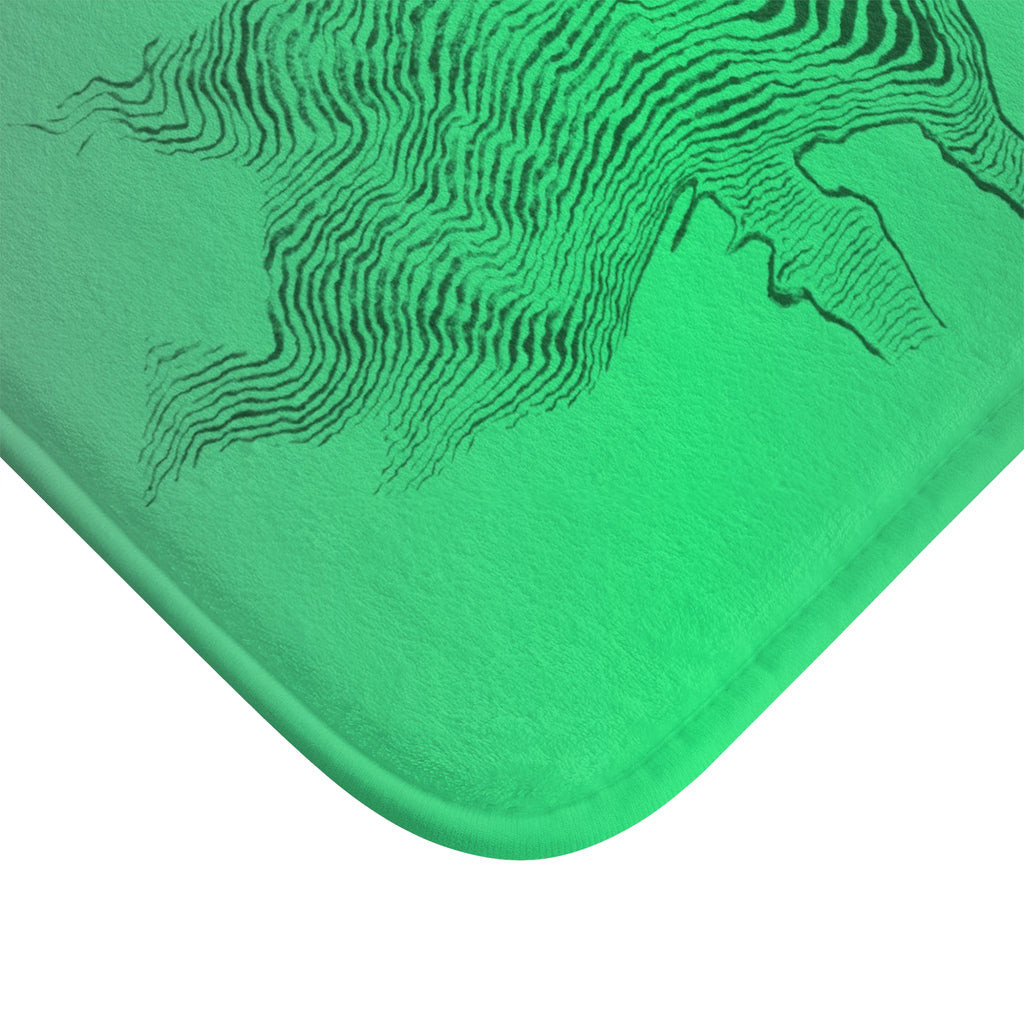 Abstract Green Wave Bath Mat — Textured Ripple Design