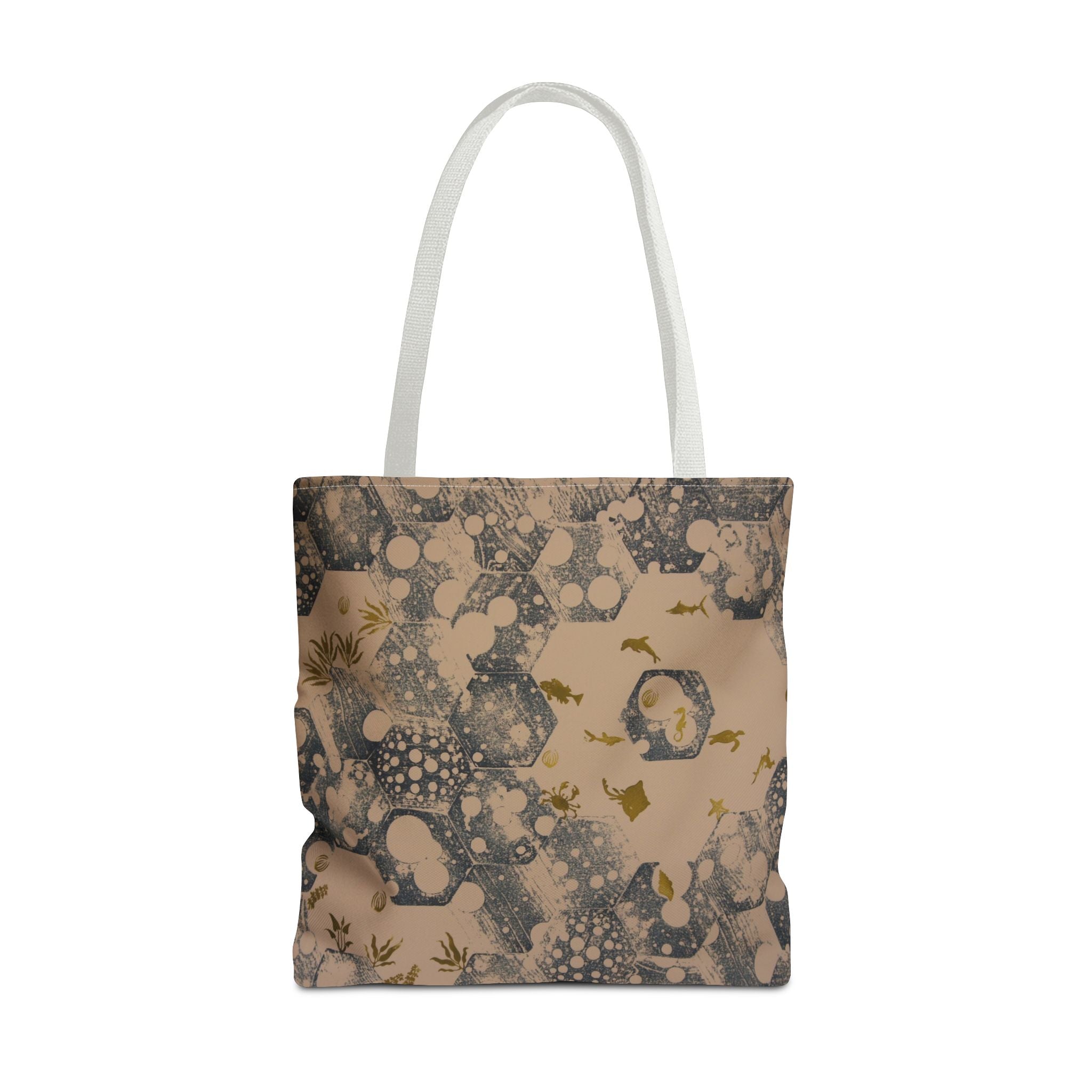 Abstract Marble Pattern Tote Bag — Neutral Honeycomb Bubble Design