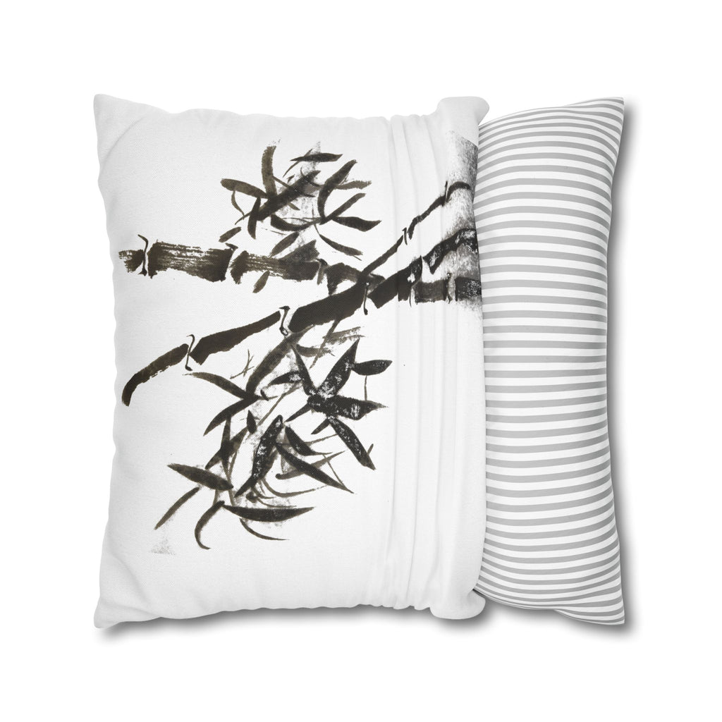 Bamboo Ink-Brush Square Pillowcase — Minimal Asian-Inspired Decorative Pillow Cover