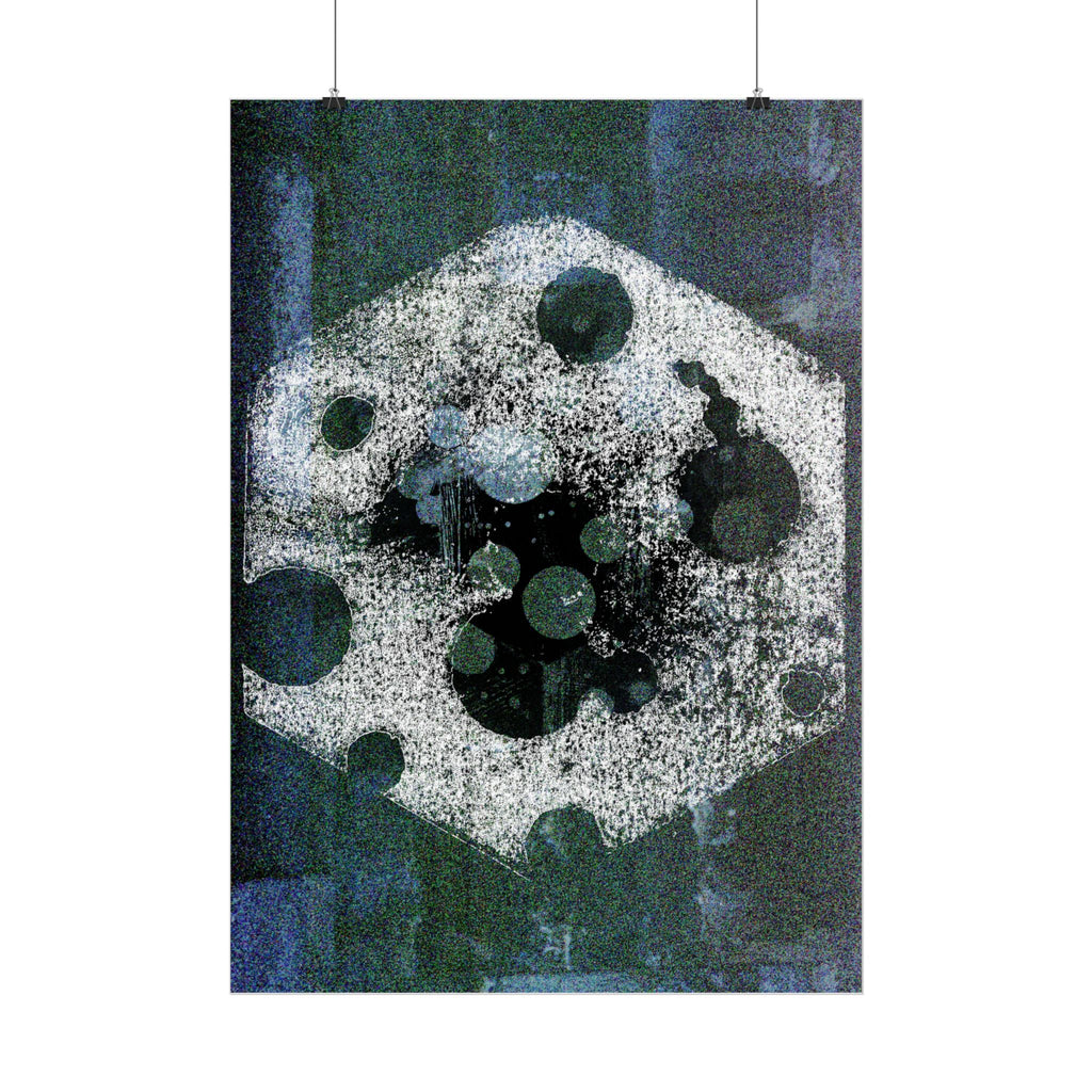 Abstracte poster van de maanbaan — Moderne blauwe hemelse muurdecoratie 