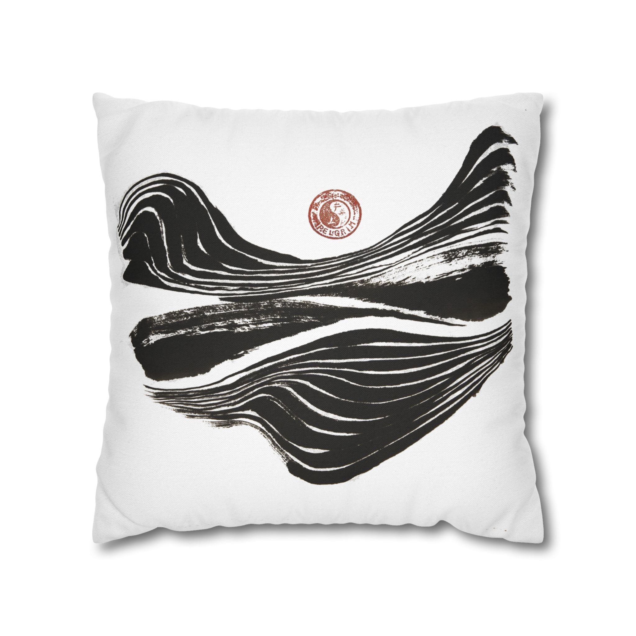 Abstract Zen Brushstroke Pillowcase — Minimalist Black & White Decorative Pillow