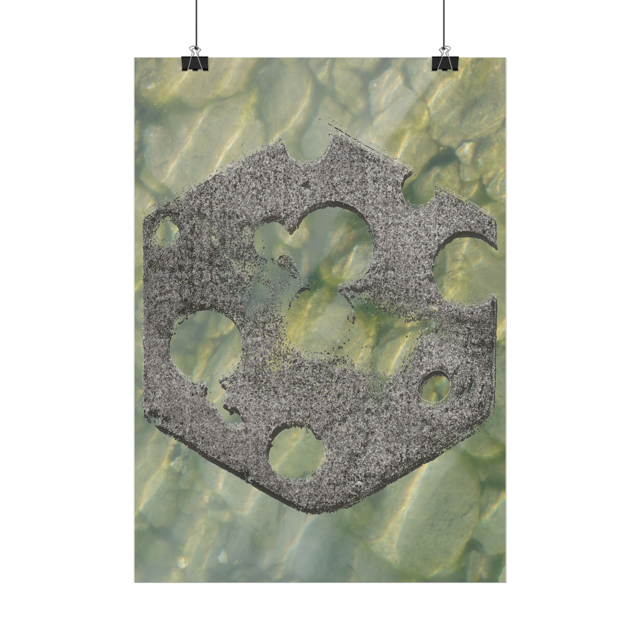 Vertical Poster — Abstract Stone Hex Emblem on Green Marble Background