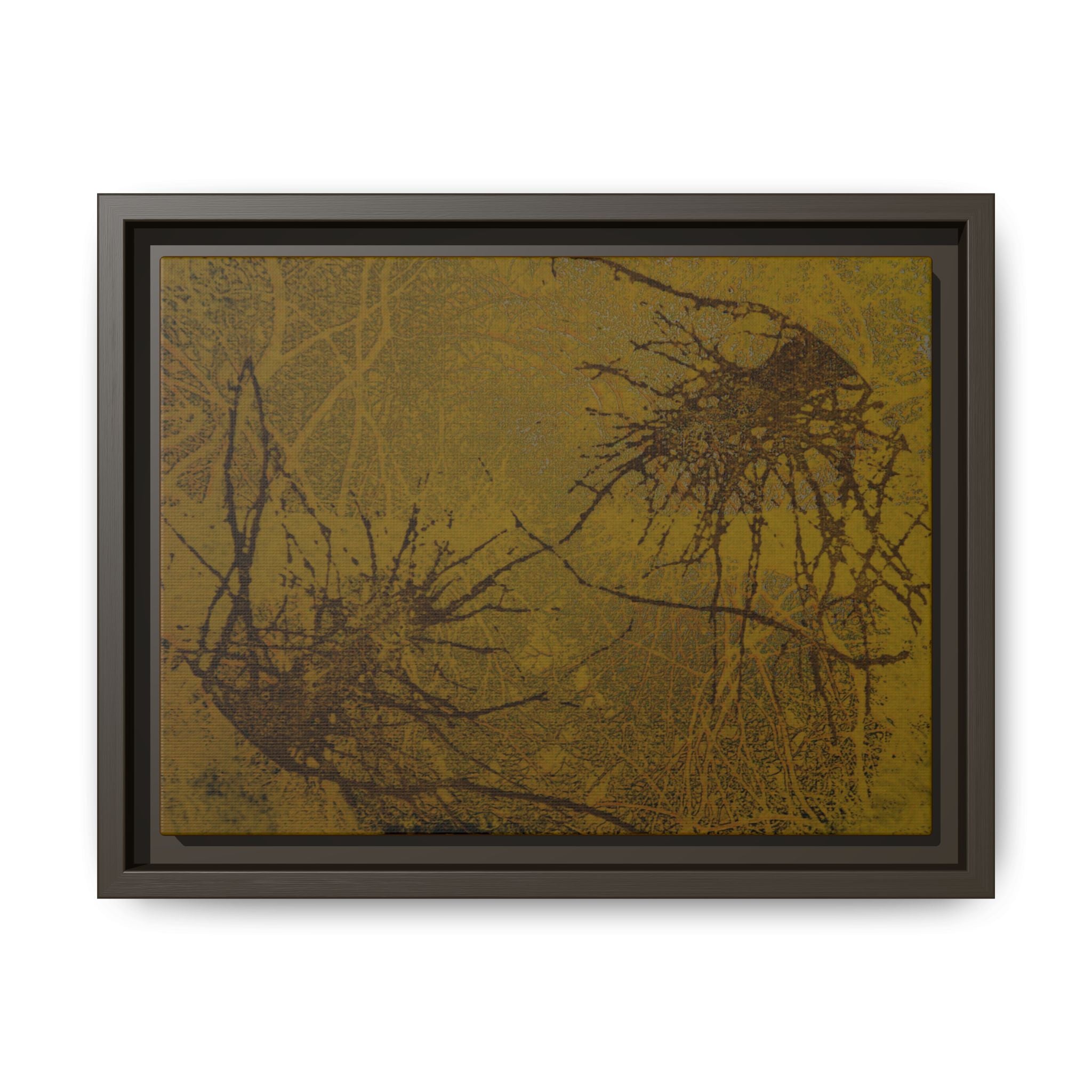 Framed Matte Canvas Art, no 01 — Twin Tree Wood-Carving Reproduction (Black & Yukon Gold)
