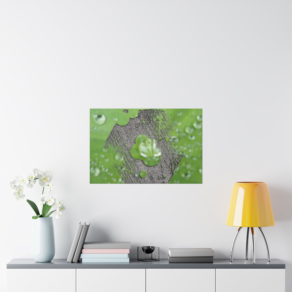 Dewy Leaf Macro Matte Horizontal Posters | Nature Water Droplet Wall Art