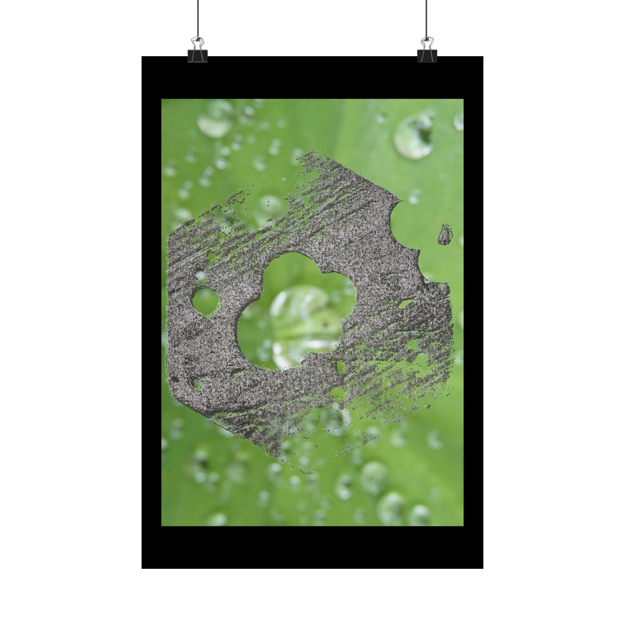 Water Droplet Leaf with Wood Texture Poster | Matte Vertical Poster