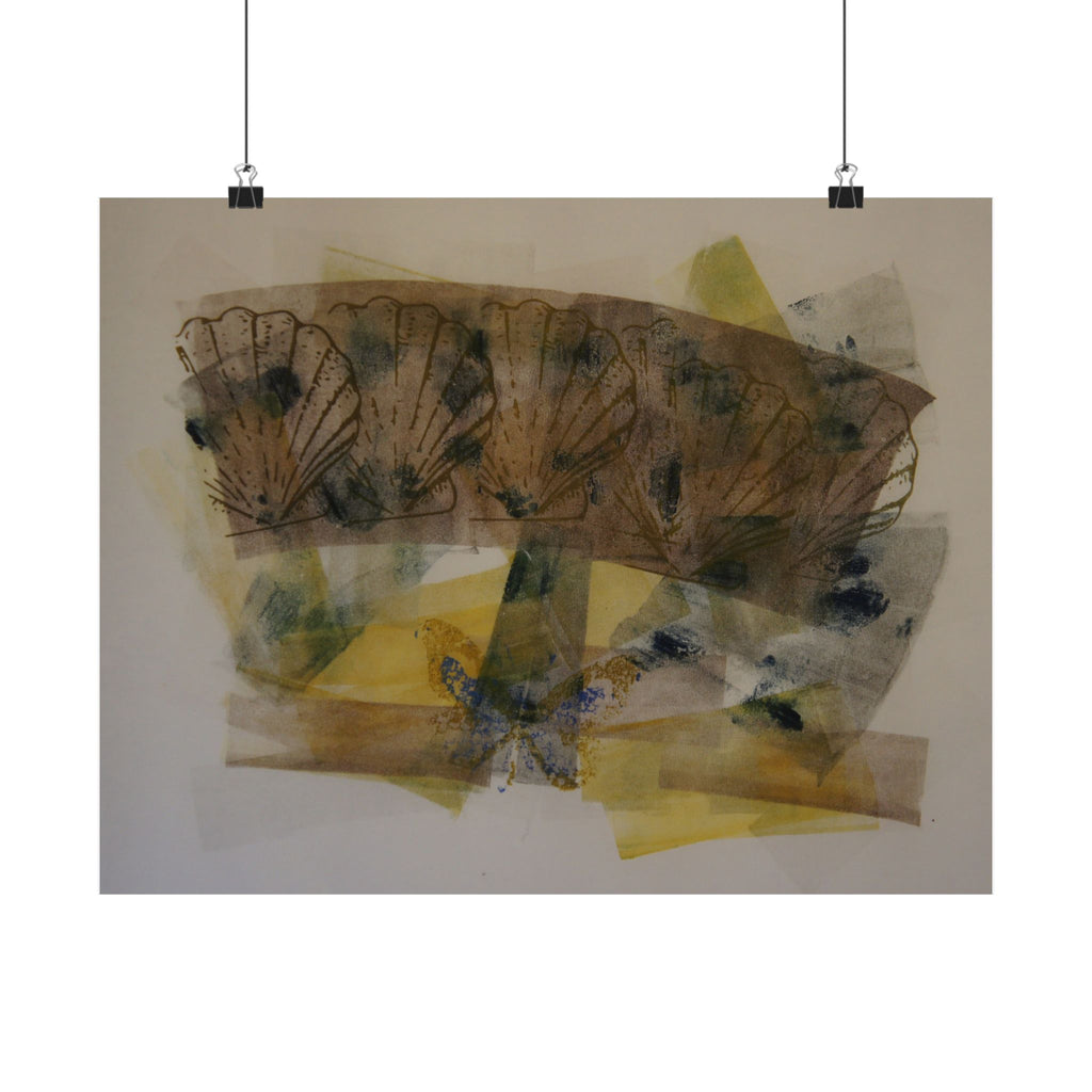 Abstract Botanical Poster — Matte Horizontal Wall Art with Feather & Floral Collage