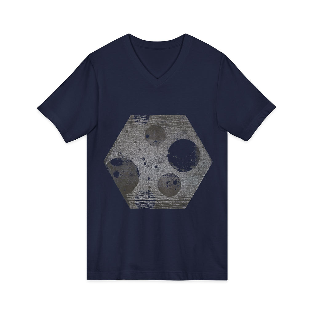 Hex Moon Graphic Tee Design Hex15 — Distressed Space Cheese Vintage Astronomy V-Neck T-Shirt