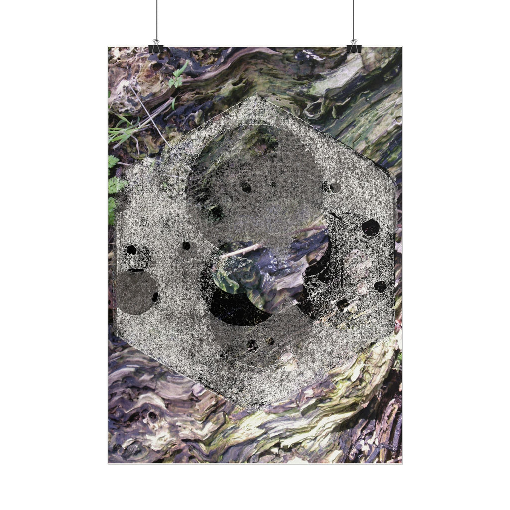 Abstracte poster met houtnerfmotief — 'Boomknoopbaan' verticale kunstprint 