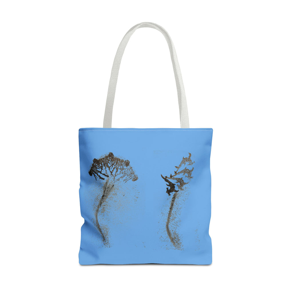Blue Sea Life Tote Bag — Sand Art Seahorse & Coral All-Over Print