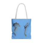 Blue Sea Life Tote Bag — Sand Art Seahorse & Coral All-Over Print