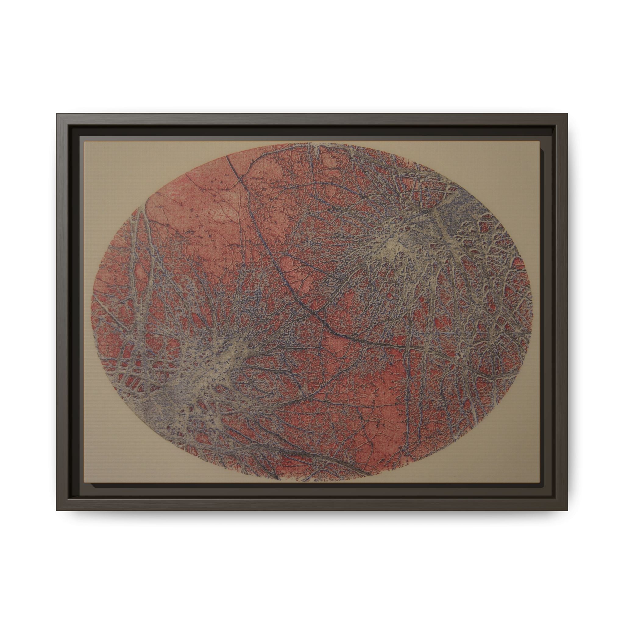 Framed Matte Canvas Art, no 41 — Twin Tree Wood-Carving Reproduction (Black currant, Chinese Maroon & Old Stone)