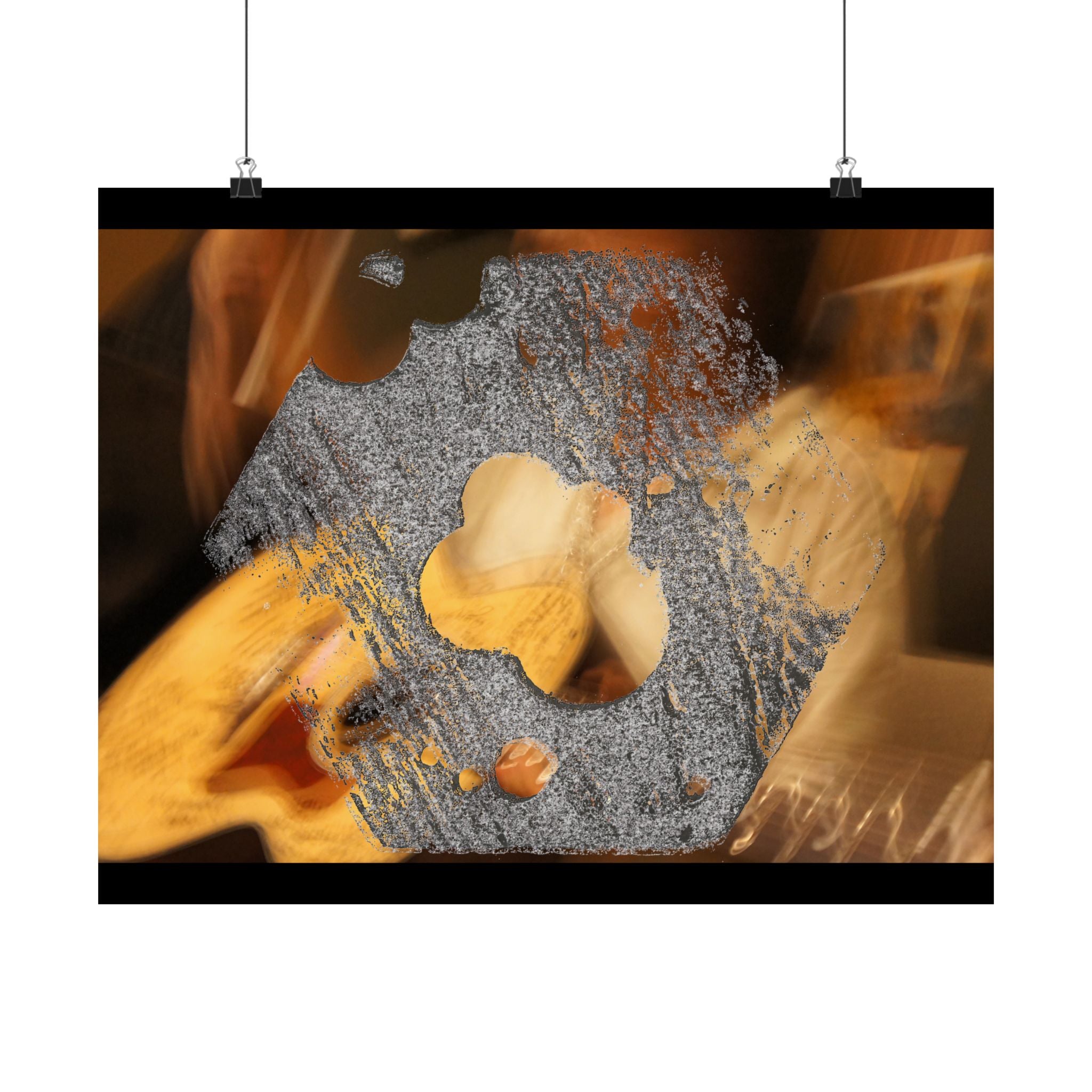 Abstracte horizontale poster met goud- en zilverkleurige textuur en matte afwerking | Metallic Fluid Art 