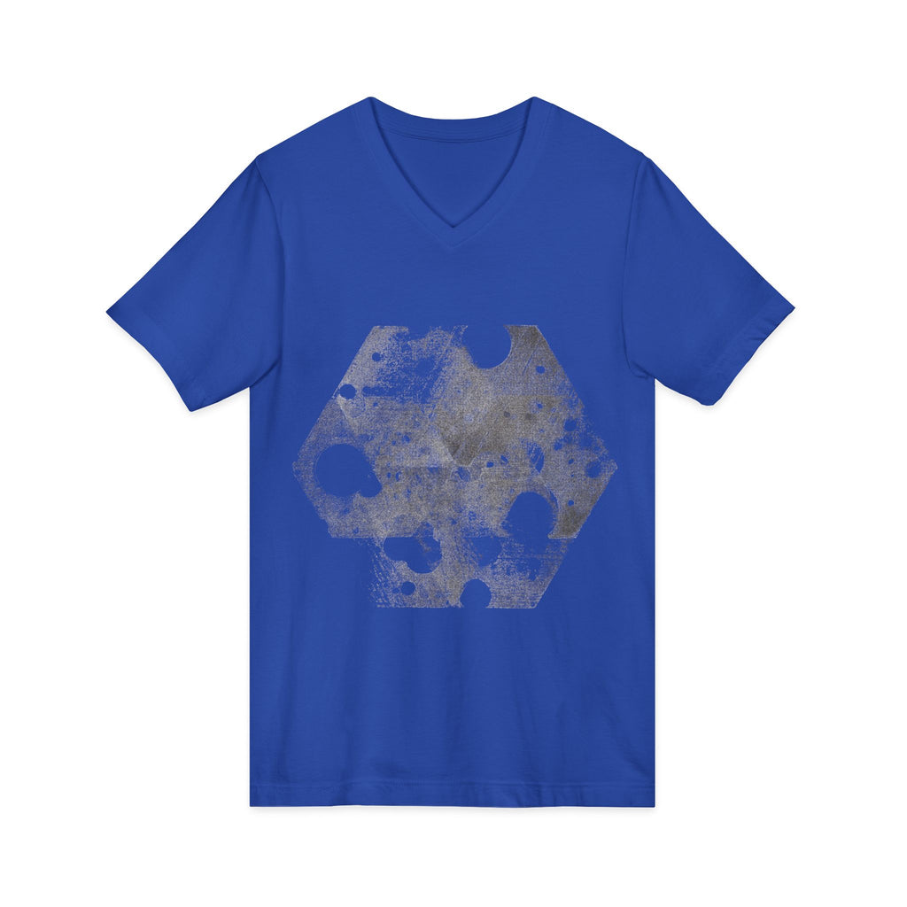 Hex Moon Graphic V-Neck Tee Design Hex23 — Distressed Space Cheese Vintage Astronomy V-Neck T-Shirt