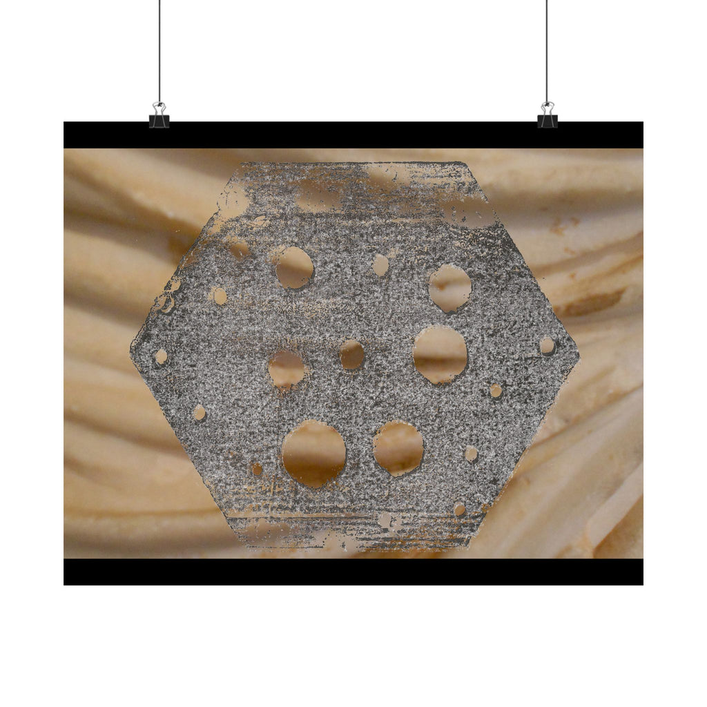 Abstracte zeshoekige uitgesneden matte horizontale poster — Neutrale beige textuur muurdecoratie 
