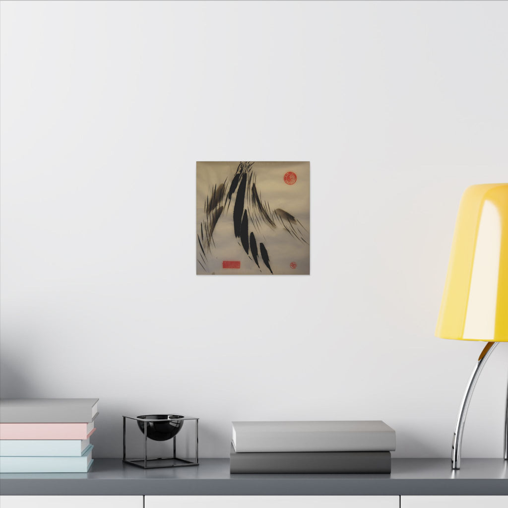 Abstracte wanddecoratie op canvas met inktpenseel — minimalistische Aziatische kalligrafiestijl 