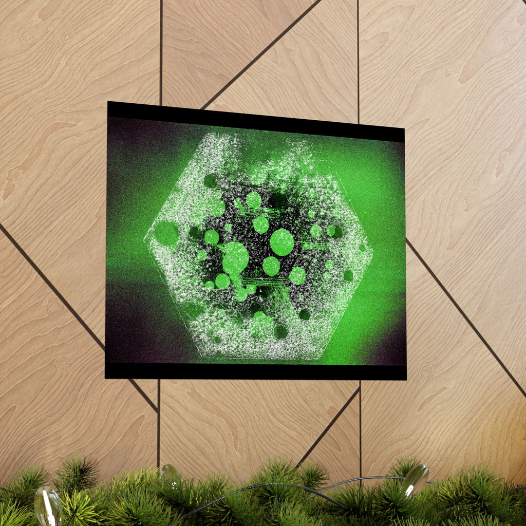 Abstract Neon Green Hexagon Matte Poster — Geometric Sci‑Fi Wall Art