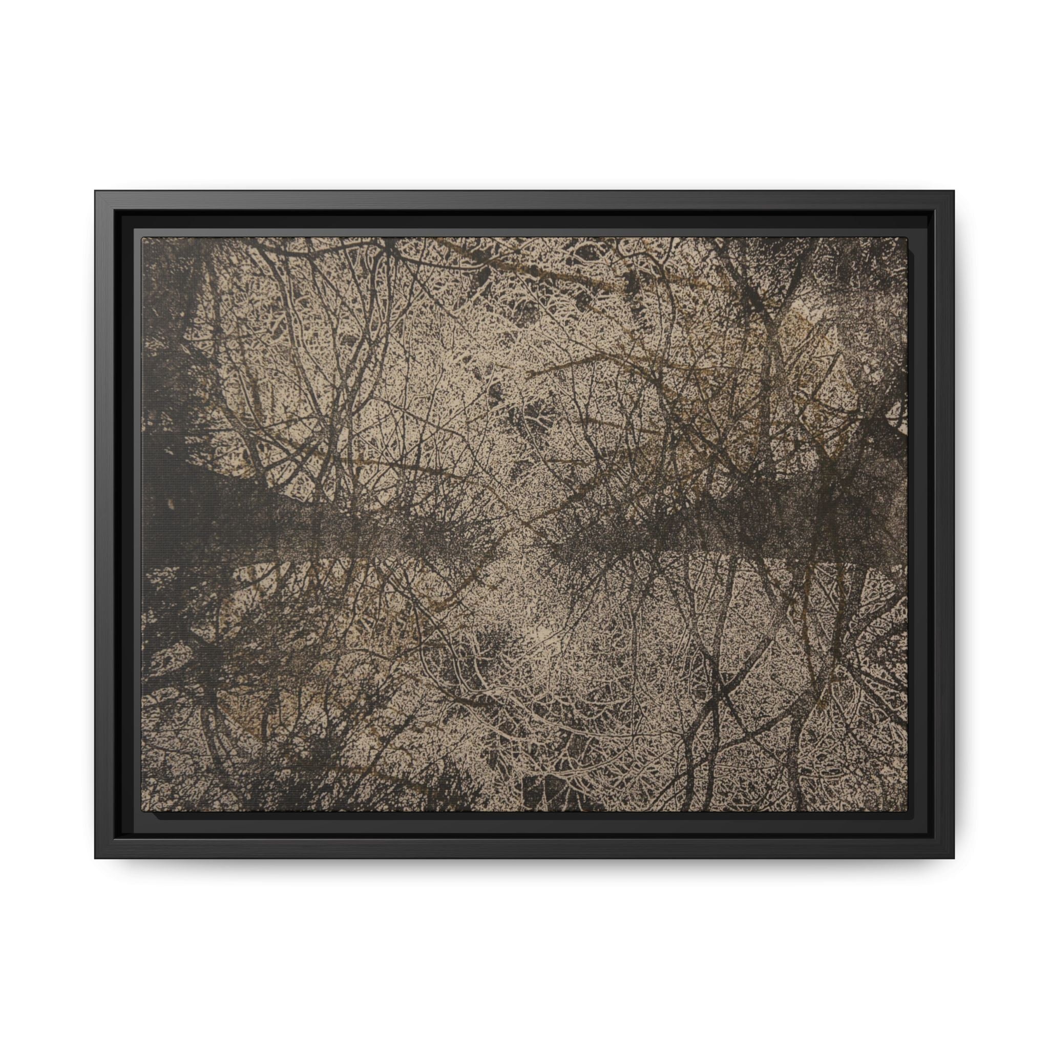 Framed Matte Canvas Art, no 12 — Twin Tree Wood-Carving Reproduction (Black & Sunbleached)