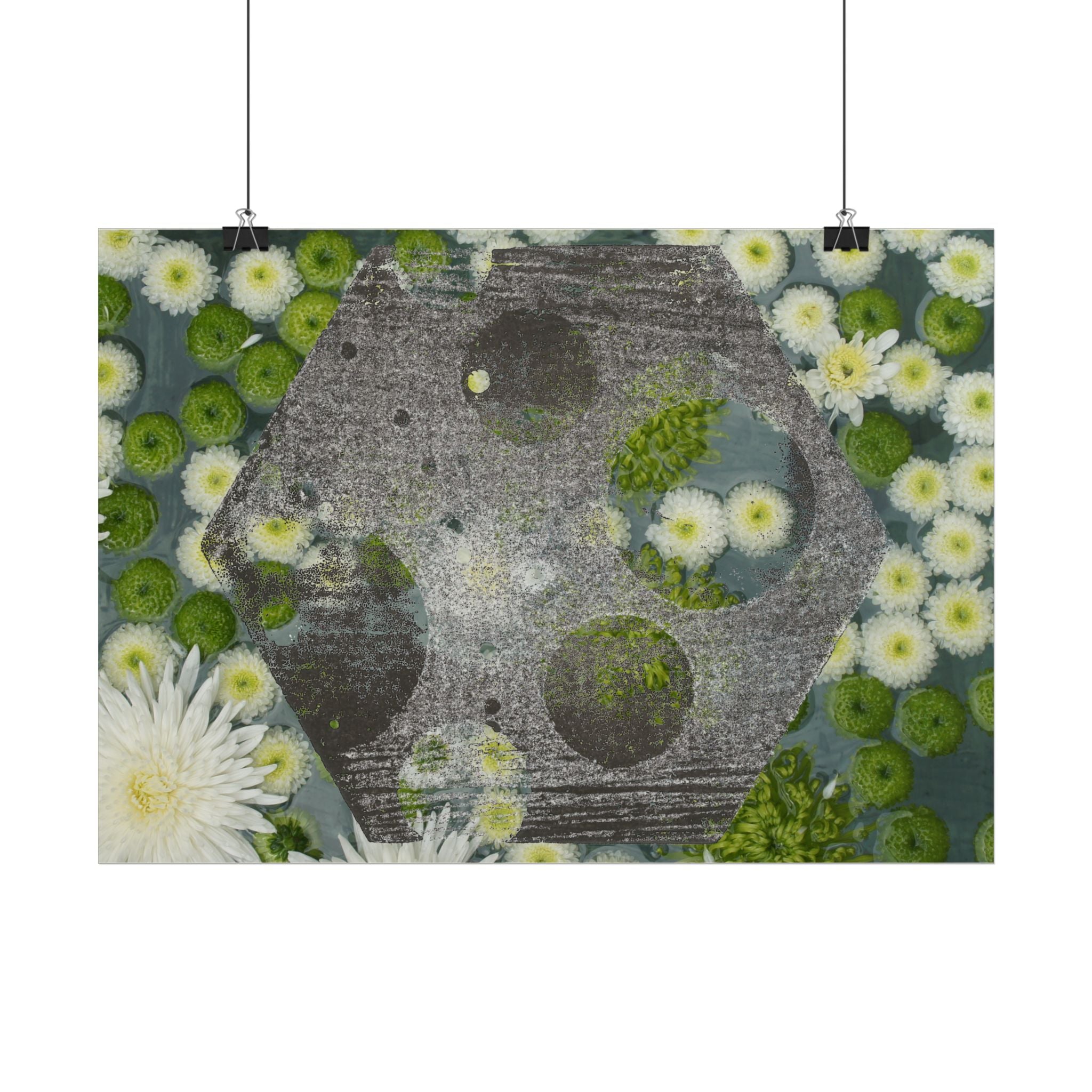 Zeshoekige muurposter met botanische madeliefjes – Moderne bloemenkunstprint