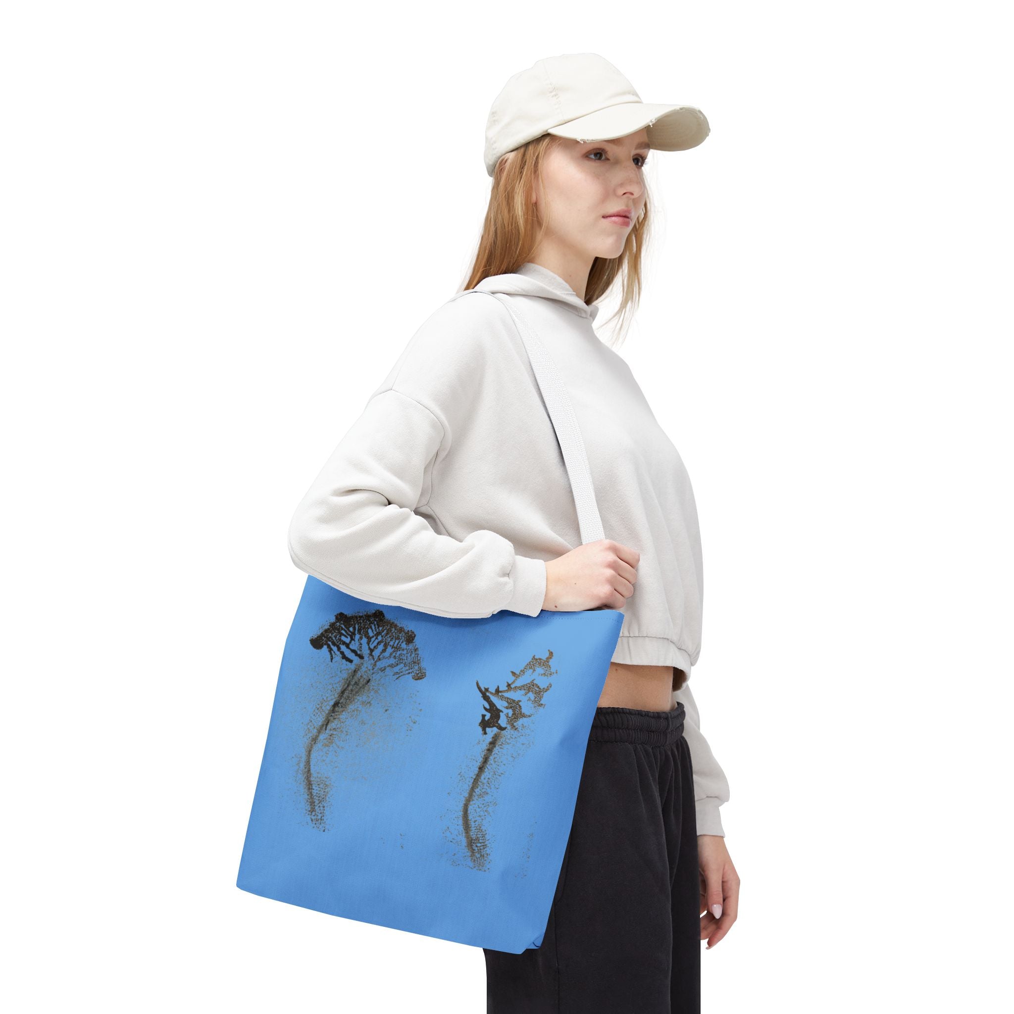 Blue Sea Life Tote Bag — Sand Art Seahorse & Coral All-Over Print