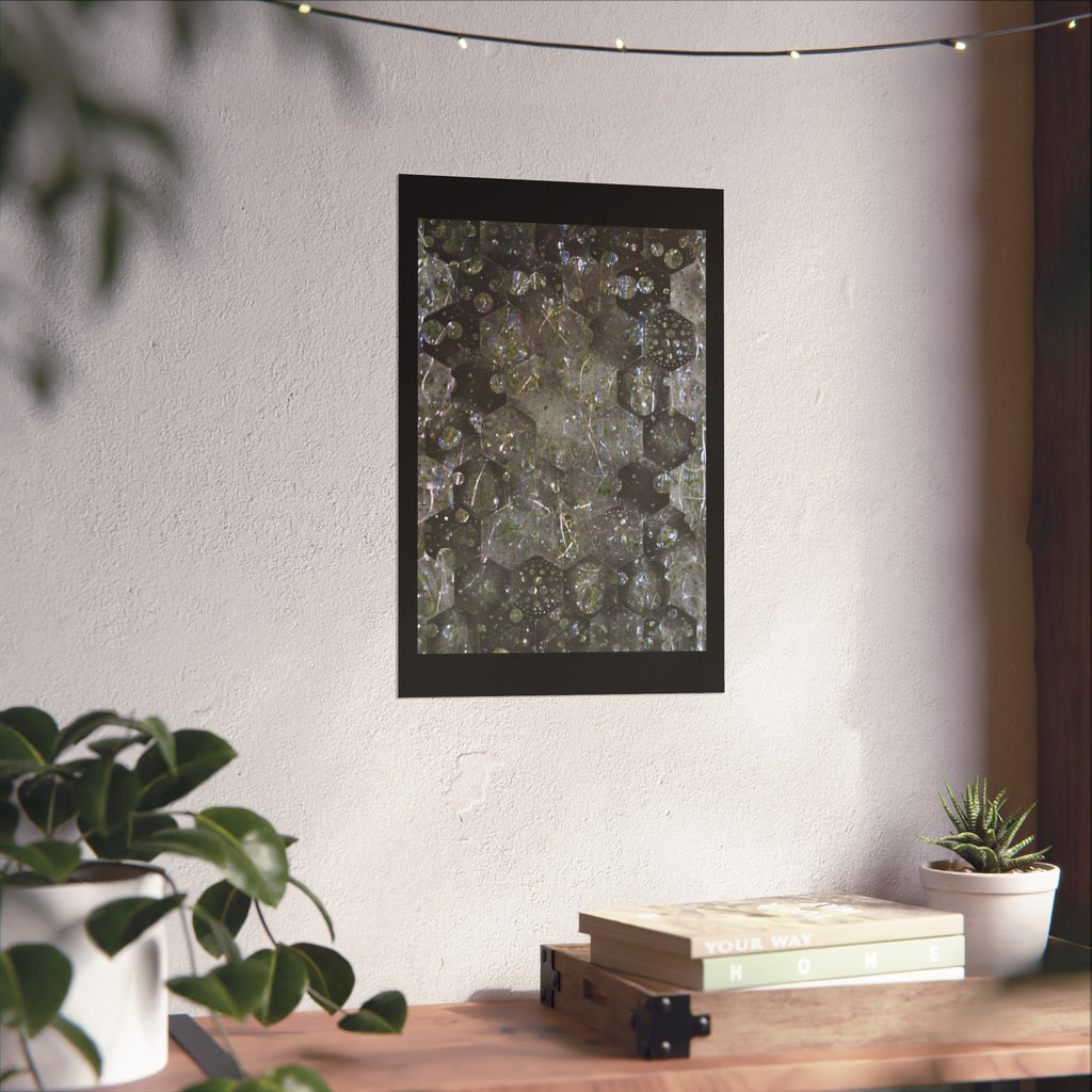 Abstracte zeshoekige bubbelposter met matte afwerking — Geometrische metallic wanddecoratie 
