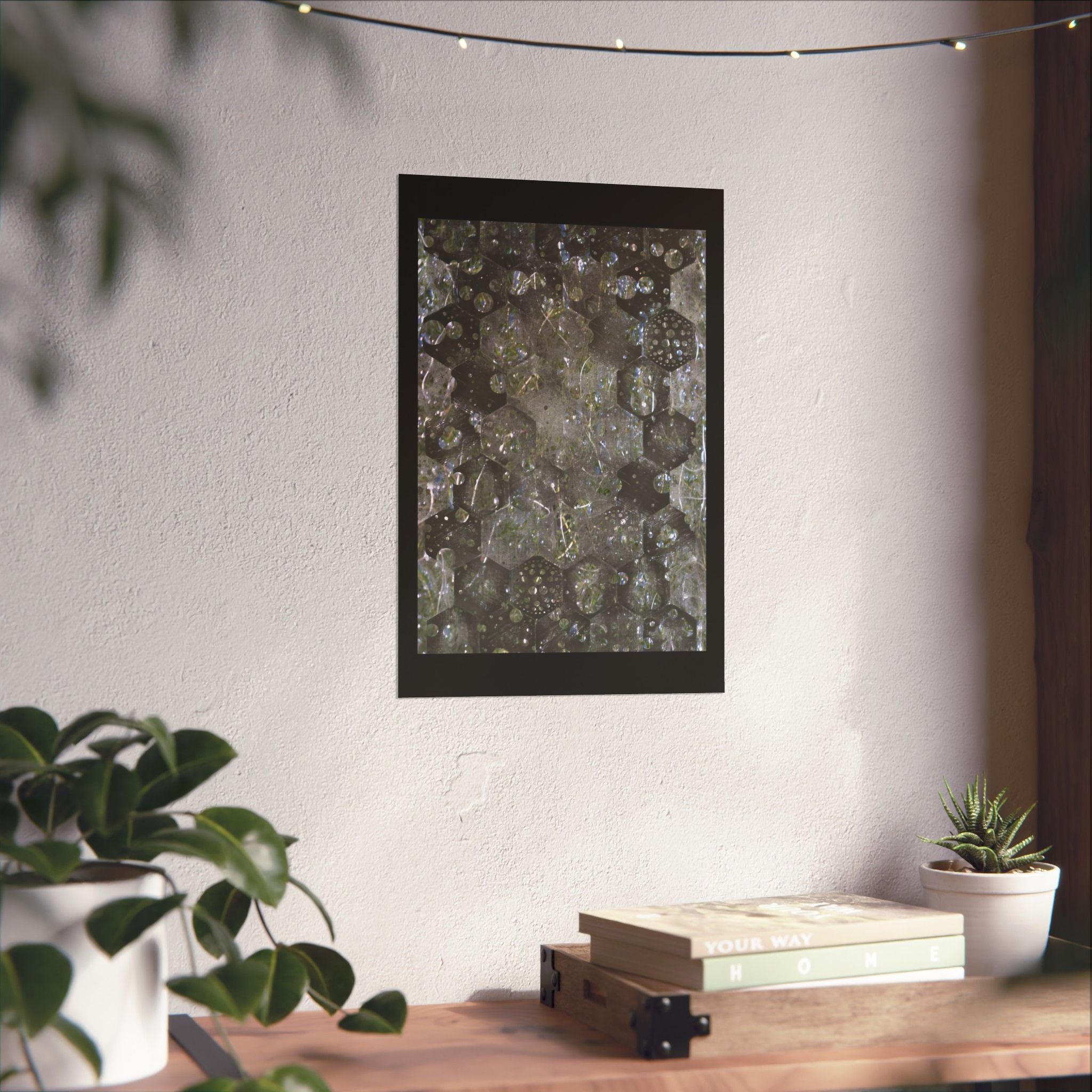 Abstract Hexagon Bubble Matte Poster — Geometric Metallic Wall Art