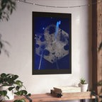 Abstract Blue Geometry Matte Poster — Hexagon Ice Crystal Wall Art