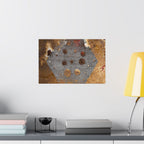 Abstracte roestkleurige zeshoekige matte horizontale poster — Industriële wanddecoratie voor thuis, kantoor en loft. 