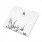 Bamboo Ink V‑Neck Tee — Minimal Zen Bamboo Print