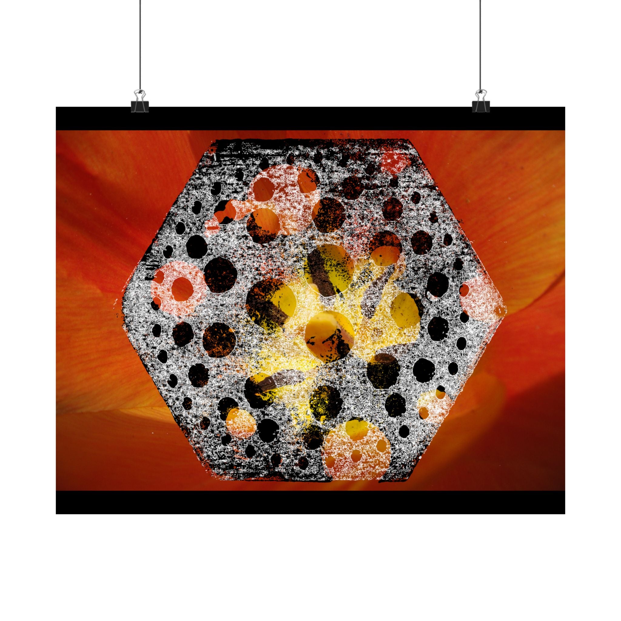Abstract Hexagon Floral Matte Poster — Bold Orange Modern Wall Art