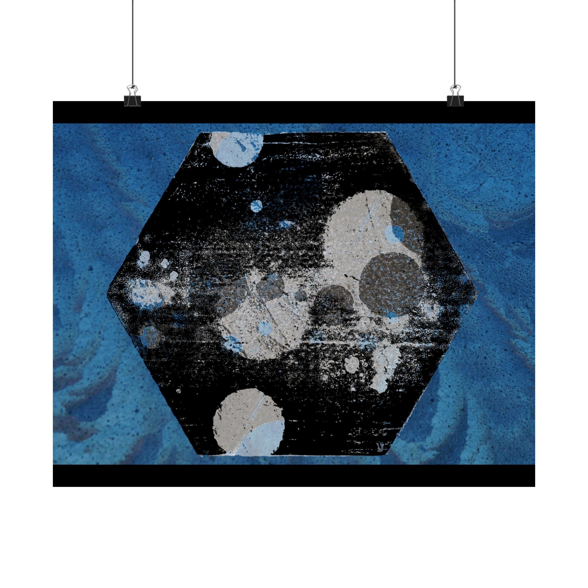 Abstract Blue Hexagon Poster — Matte Horizontal Wall Art