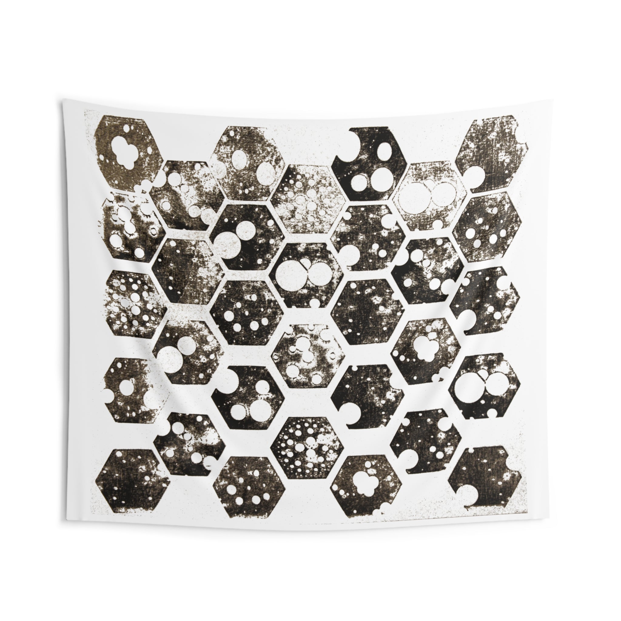 Hexagon Galaxy Wall Tapestry — Abstract Black & White Space Pattern