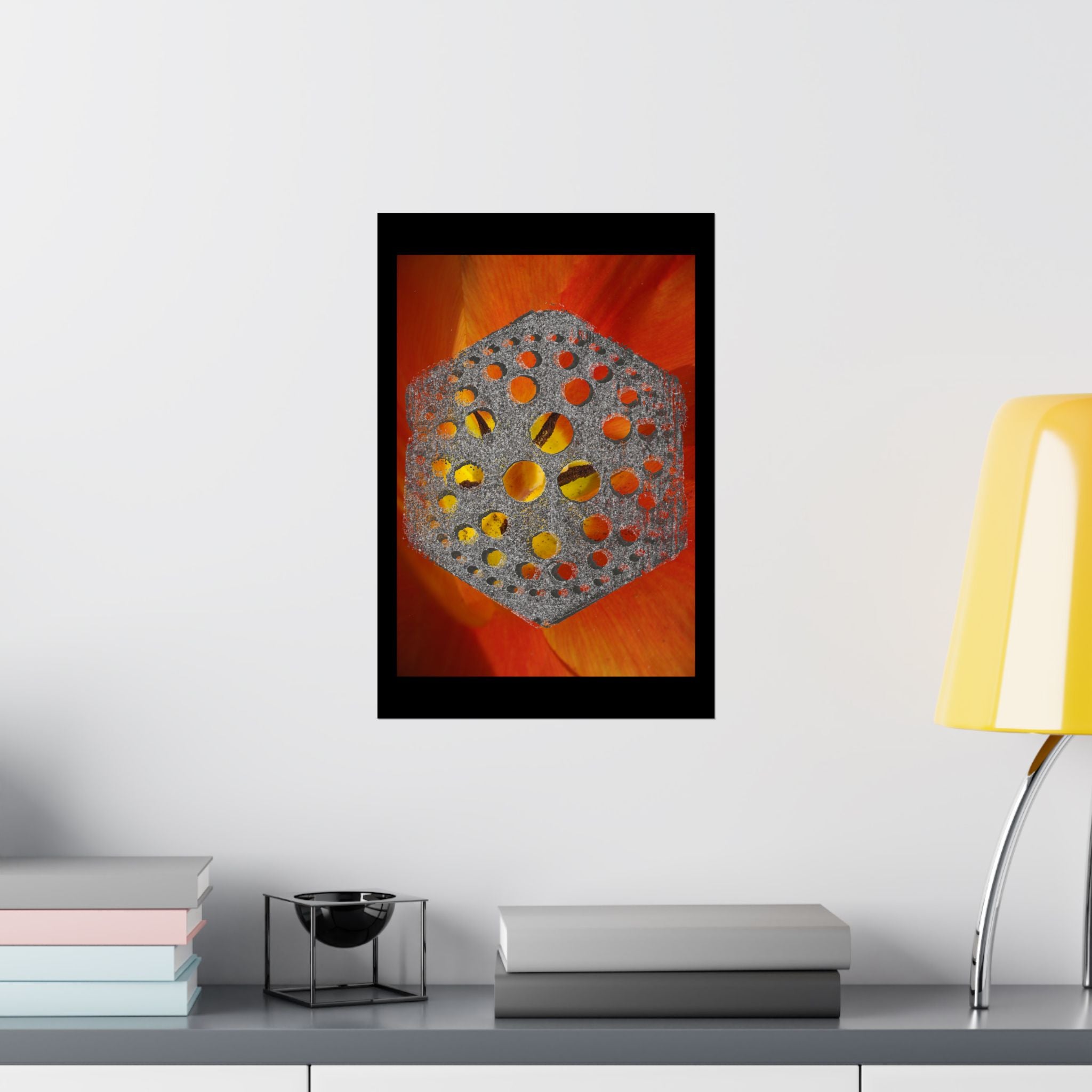 Hexagon Metal Pattern on Orange Petal Matte Poster