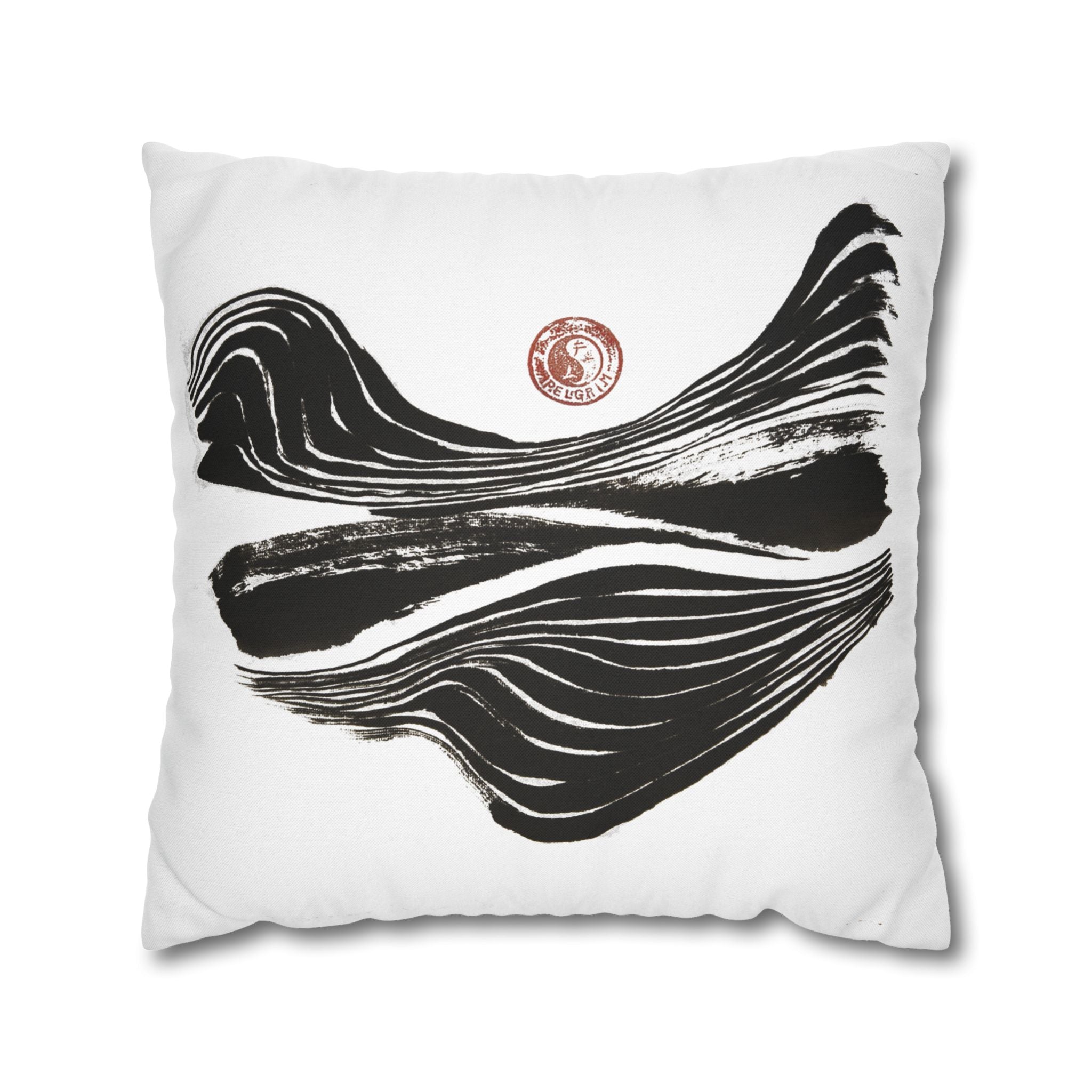 Abstract Zen Brushstroke Pillowcase — Minimalist Black & White Decorative Pillow