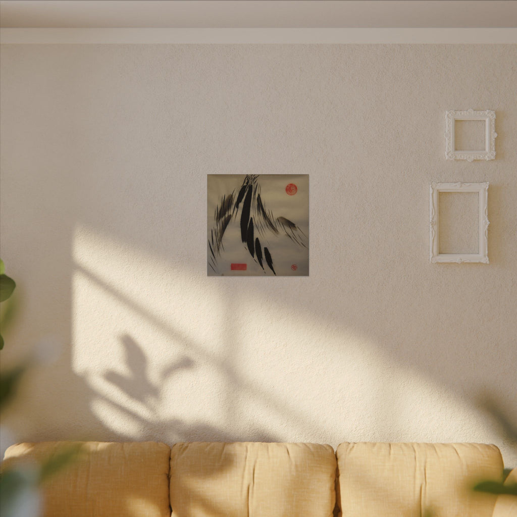 Abstracte wanddecoratie op canvas met inktpenseel — minimalistische Aziatische kalligrafiestijl 