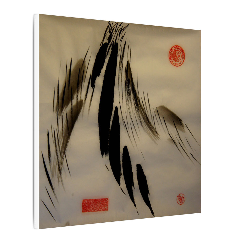 Abstracte wanddecoratie op canvas met inktpenseel — minimalistische Aziatische kalligrafiestijl 