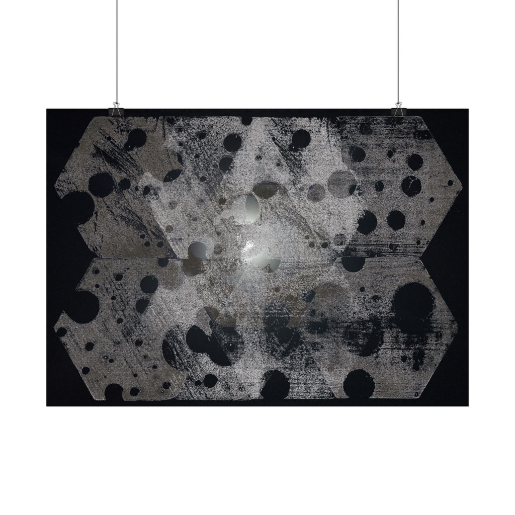 Abstract Hexagon Dots Poster — Monochrome Industrial Wall Art