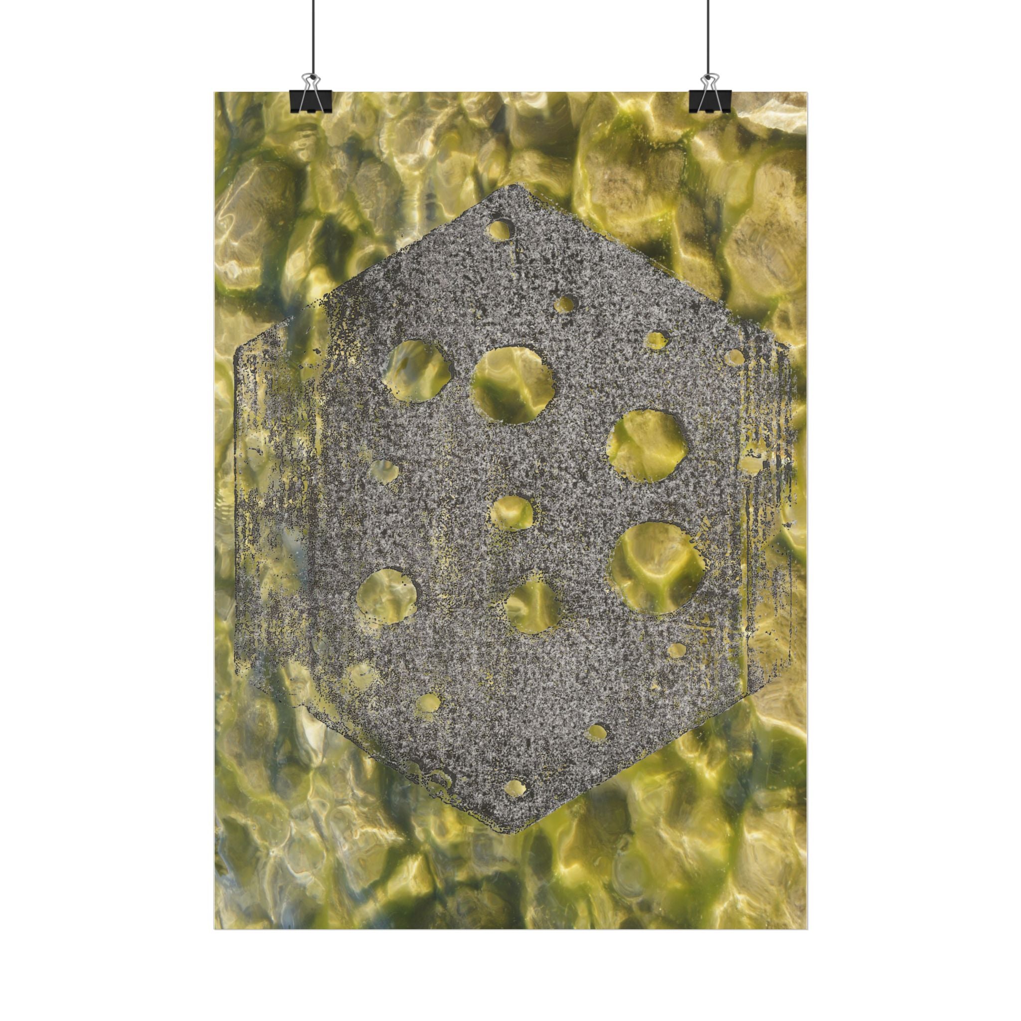 Abstract Hex Tile Poster — Gold Water Texture Vertical Print