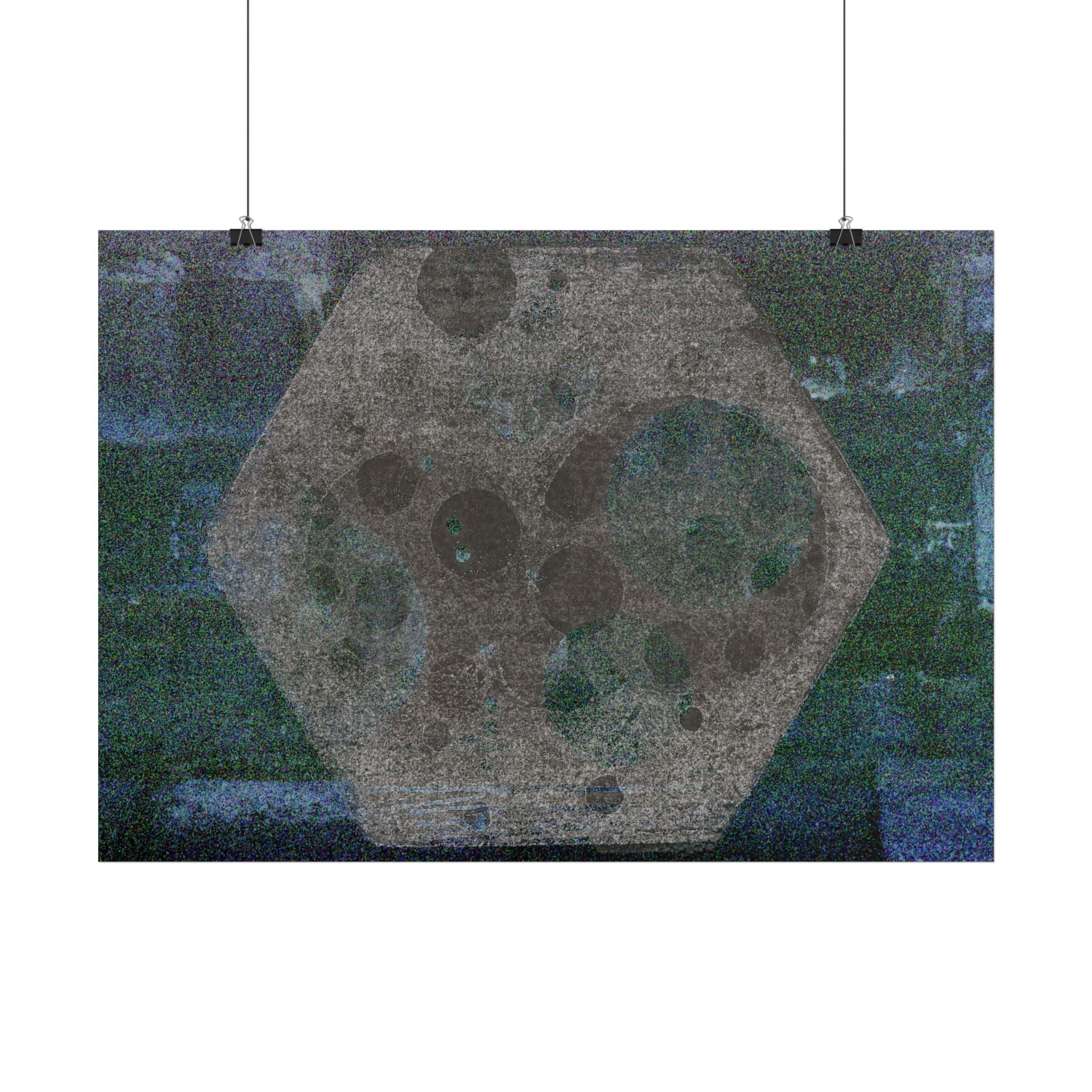 Abstracte maan-hexagon poster — Geometrische maanwanddecoratie (horizontaal) 