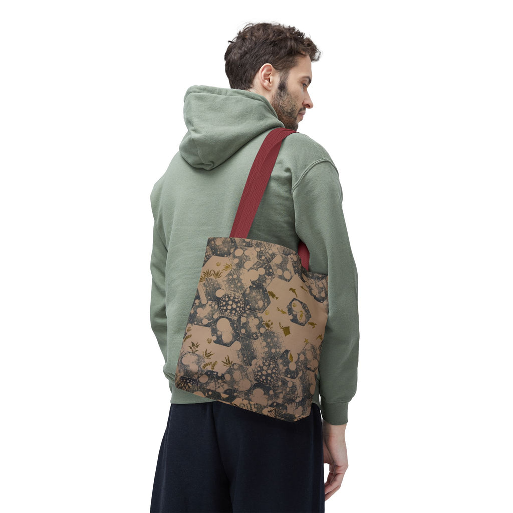 Abstract Marble Pattern Tote Bag — Neutral Honeycomb Bubble Design