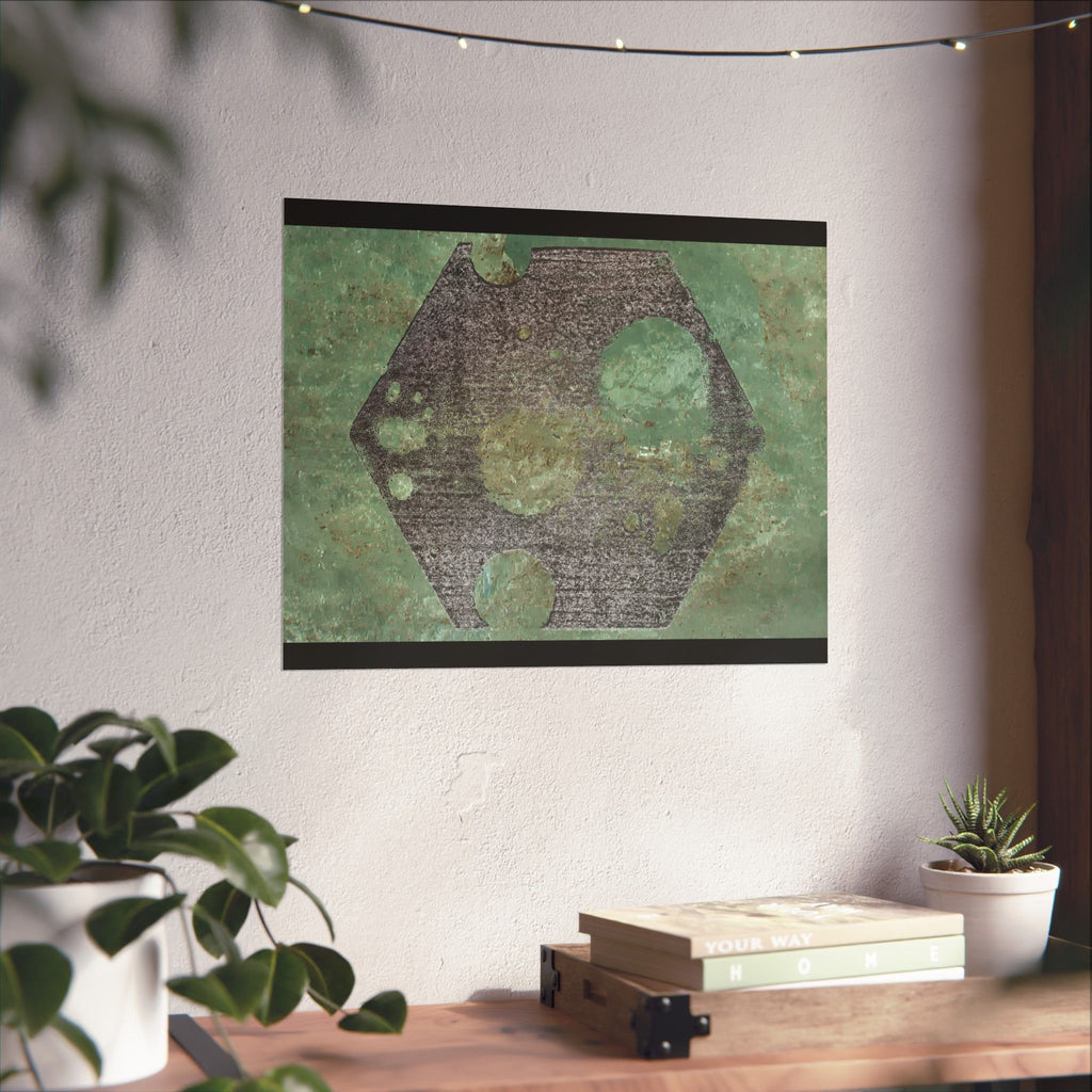 Geometric Hexagon Moon Art Matte Horizontal Poster | Green Abstract Celestial Print