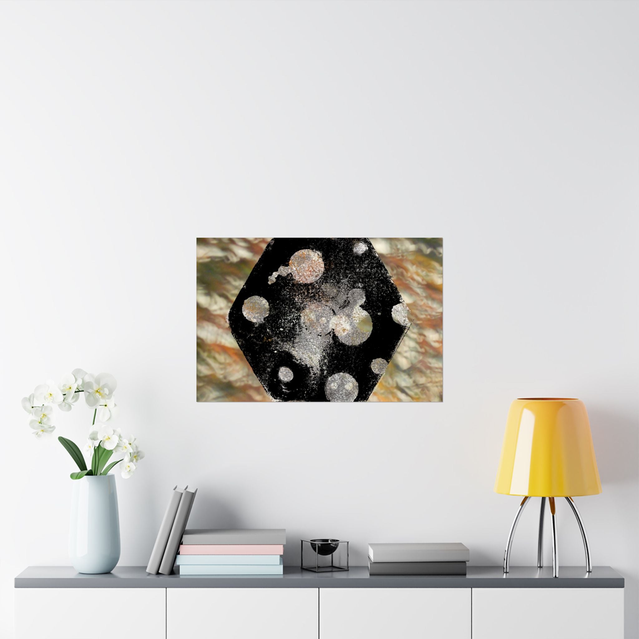 Abstract Cosmic Hex Matte Poster — Planetary Dots Wall Art