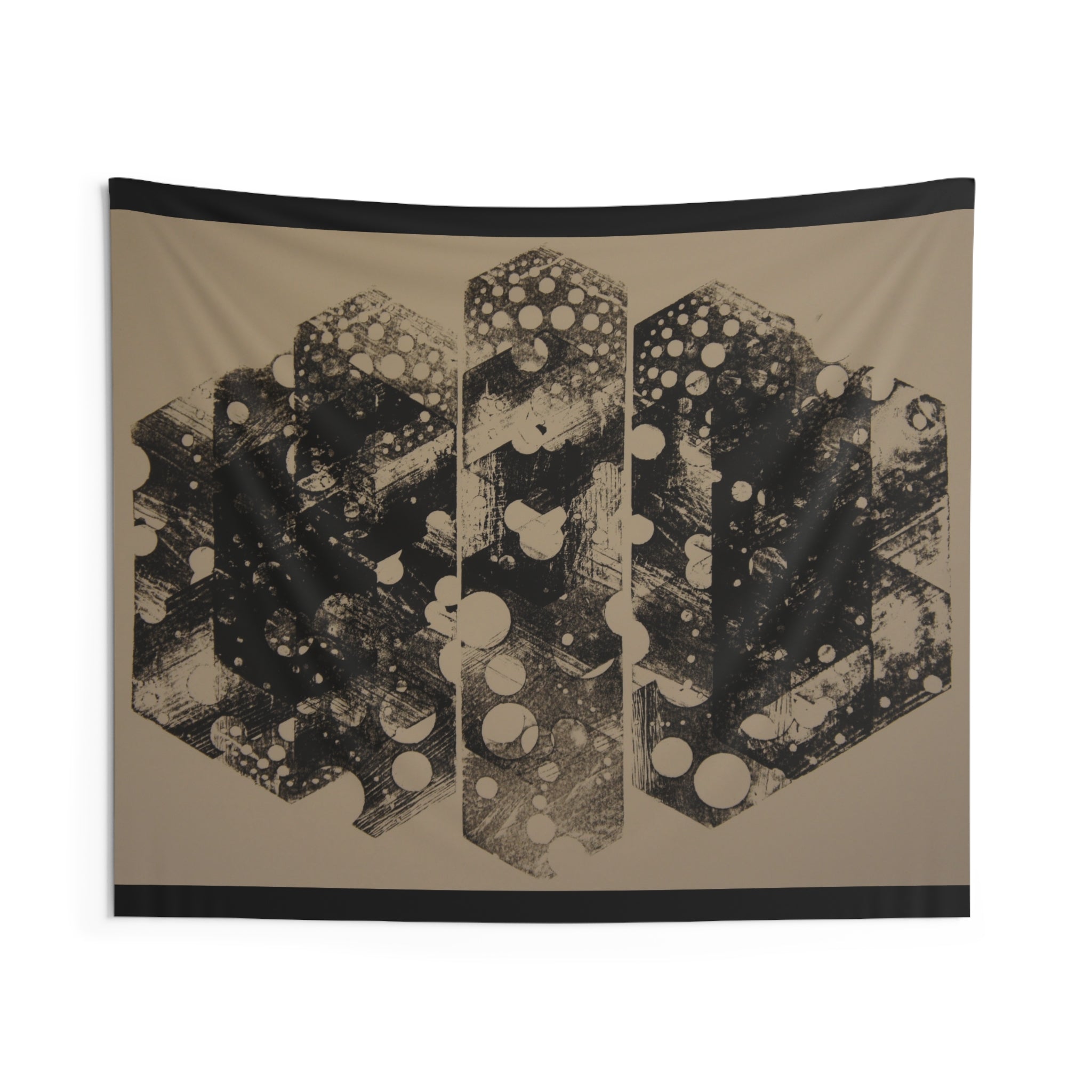 Geometric Abstract Dot Pattern Wall Tapestry — Vintage Beige Indoor Decor